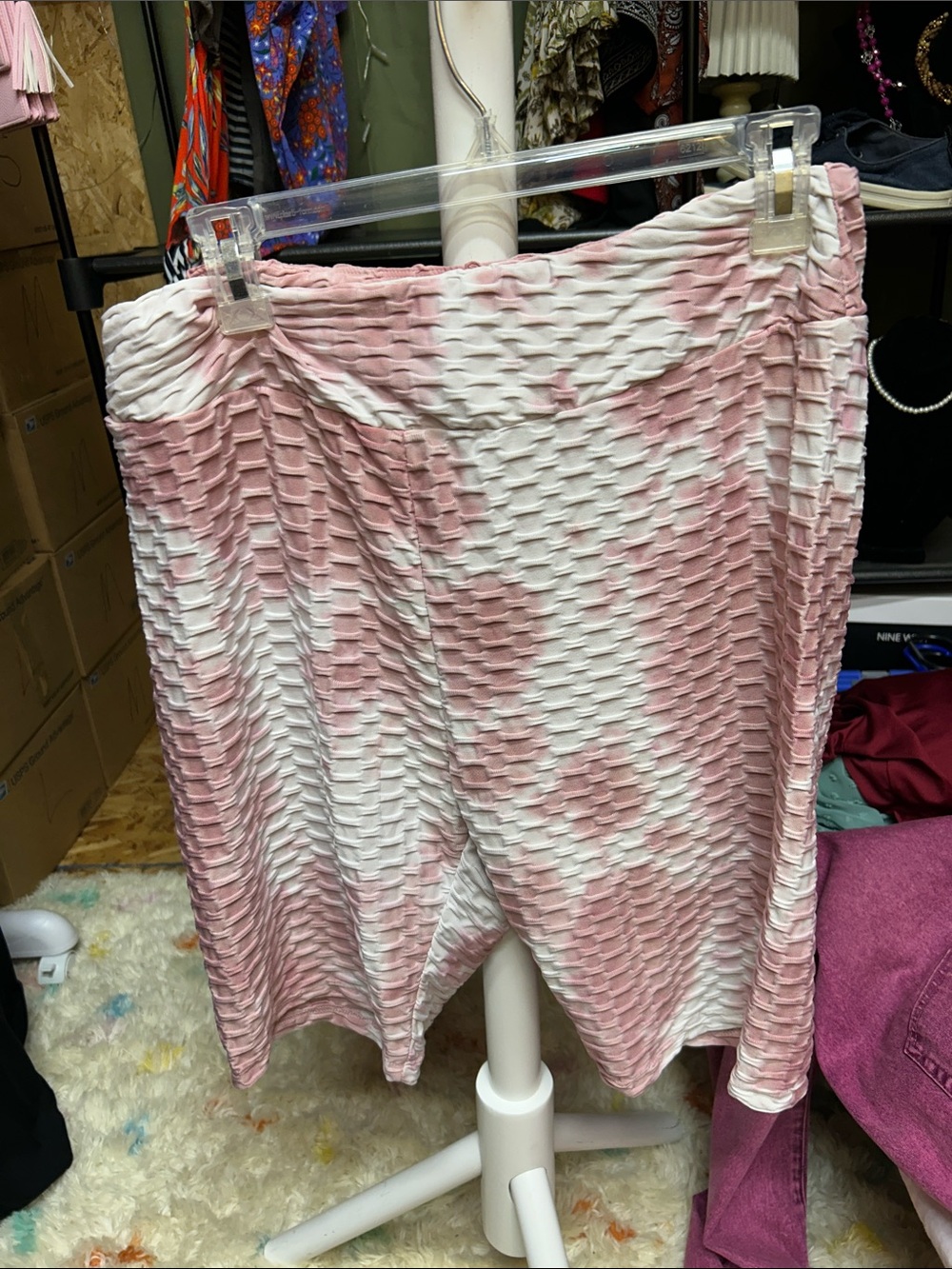 Hot Kiss Pink and White Textured Midi Shorts